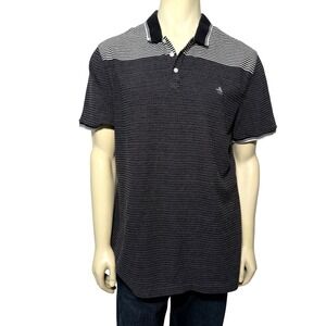 Original Penguin Mens Heritage Slim Fit Polo Shirt XXL Navy Blue Stripe Cotton